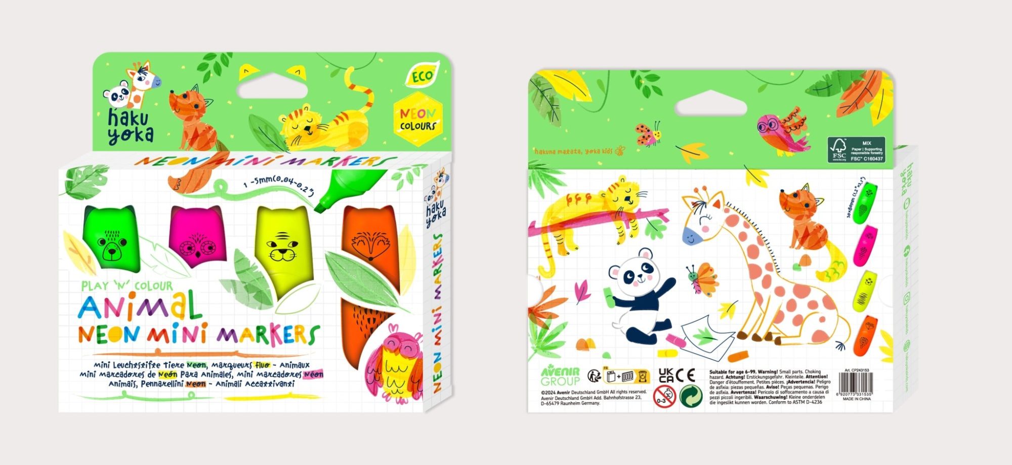 Hakuyoka Play 'N' Colour - Animal Neon Mini Markers